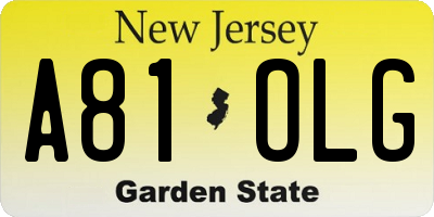 NJ license plate A81OLG