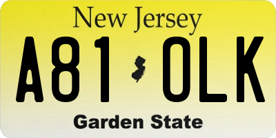 NJ license plate A81OLK