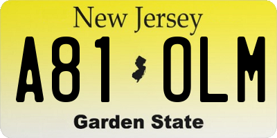 NJ license plate A81OLM
