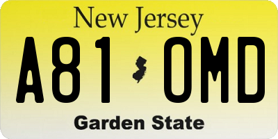 NJ license plate A81OMD