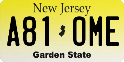NJ license plate A81OME