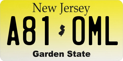 NJ license plate A81OML
