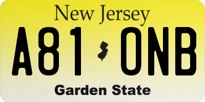 NJ license plate A81ONB