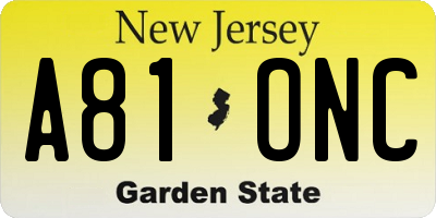 NJ license plate A81ONC