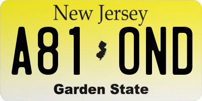 NJ license plate A81OND
