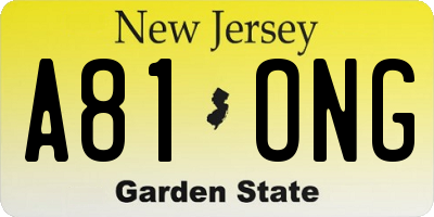 NJ license plate A81ONG