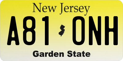 NJ license plate A81ONH