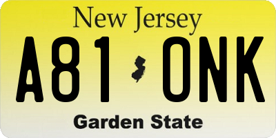 NJ license plate A81ONK