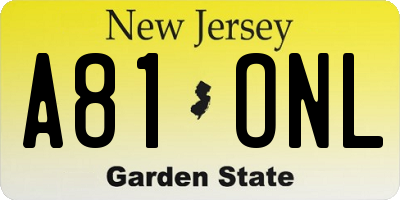 NJ license plate A81ONL