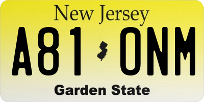 NJ license plate A81ONM