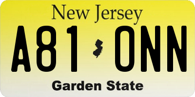 NJ license plate A81ONN