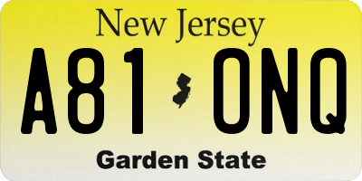 NJ license plate A81ONQ