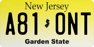 NJ license plate A81ONT