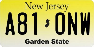 NJ license plate A81ONW