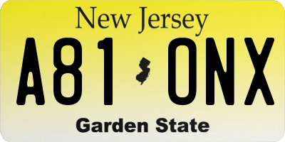 NJ license plate A81ONX