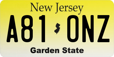 NJ license plate A81ONZ