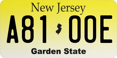 NJ license plate A81OOE