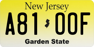NJ license plate A81OOF