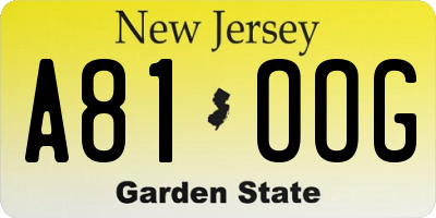 NJ license plate A81OOG