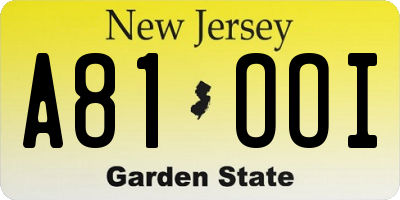 NJ license plate A81OOI
