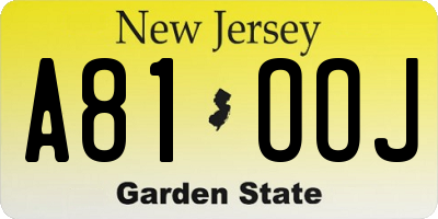 NJ license plate A81OOJ