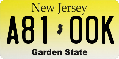 NJ license plate A81OOK