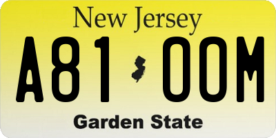 NJ license plate A81OOM