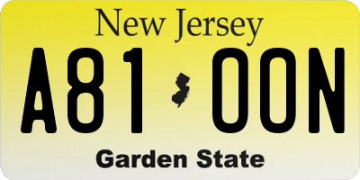 NJ license plate A81OON