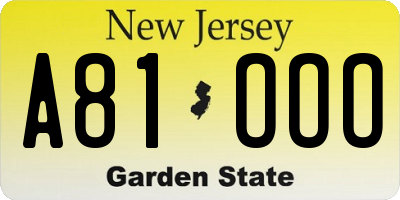 NJ license plate A81OOO