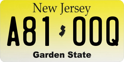 NJ license plate A81OOQ