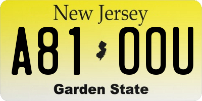 NJ license plate A81OOU