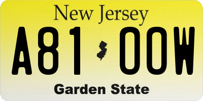 NJ license plate A81OOW