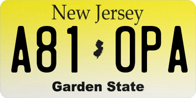 NJ license plate A81OPA