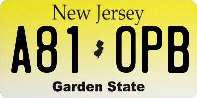 NJ license plate A81OPB