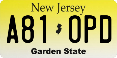 NJ license plate A81OPD