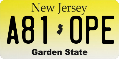 NJ license plate A81OPE