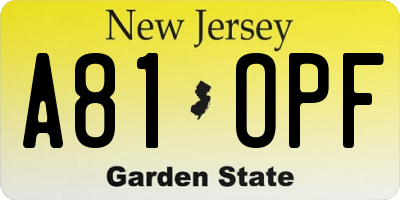 NJ license plate A81OPF