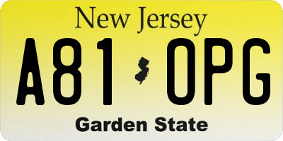 NJ license plate A81OPG