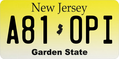 NJ license plate A81OPI