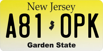 NJ license plate A81OPK