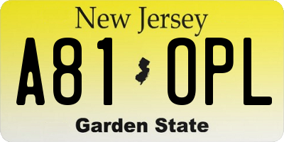NJ license plate A81OPL