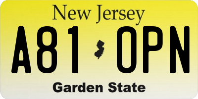 NJ license plate A81OPN