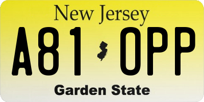 NJ license plate A81OPP