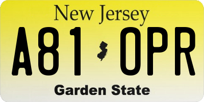 NJ license plate A81OPR