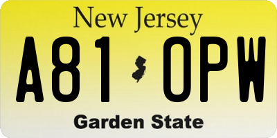 NJ license plate A81OPW