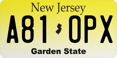 NJ license plate A81OPX