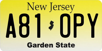 NJ license plate A81OPY