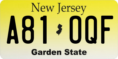 NJ license plate A81OQF