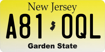 NJ license plate A81OQL