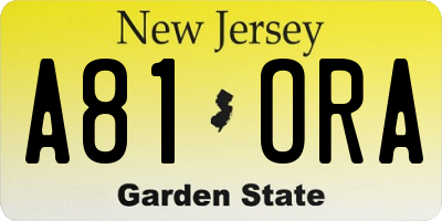 NJ license plate A81ORA